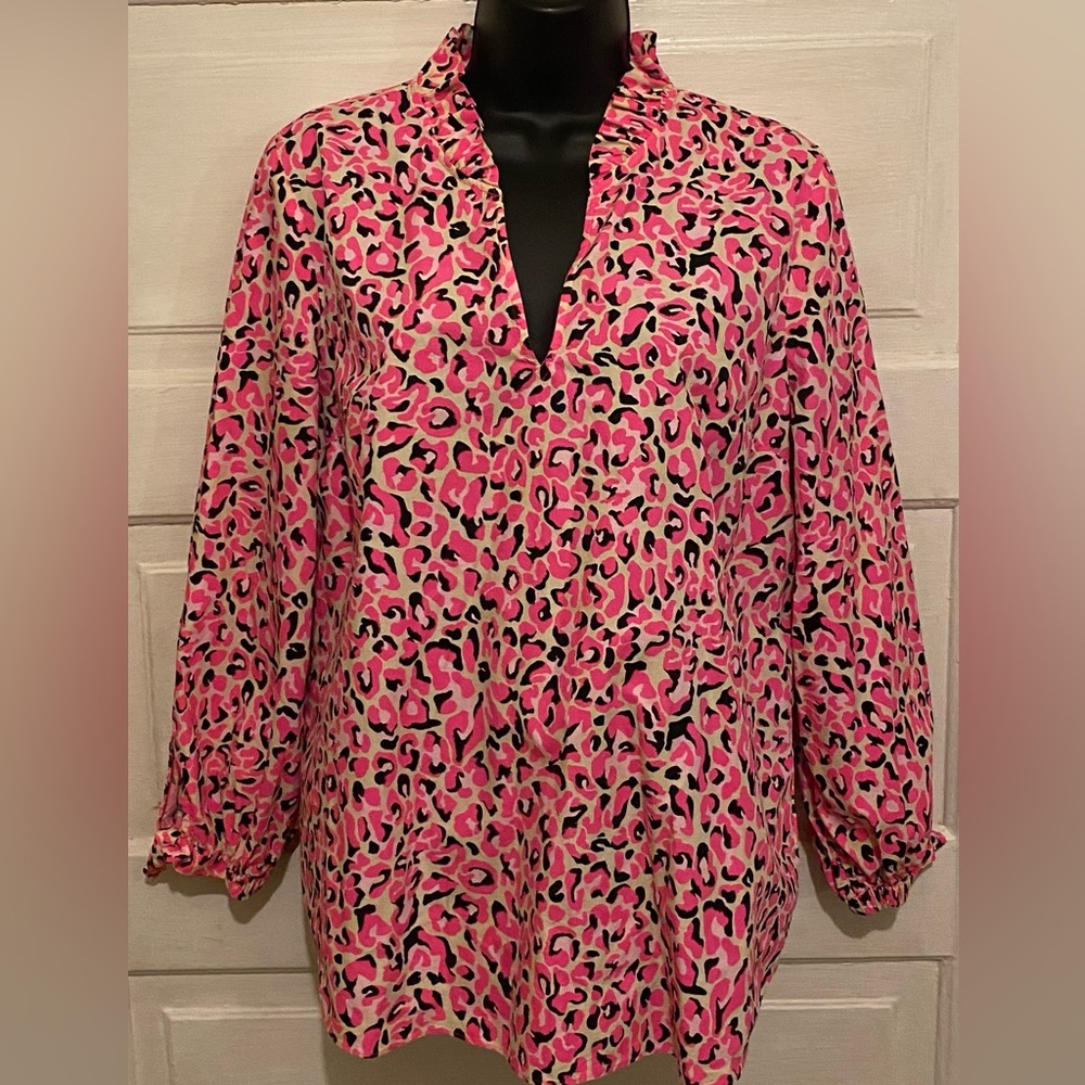Lilly Pulitzer Vibrant Pink Animal Print Blouse
